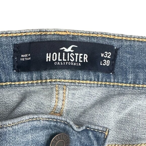 Hollister Mens 32x30 Blue Jeans Skinny Fit Advanced Stretch Distressed Ripped - Picture 7 of 13